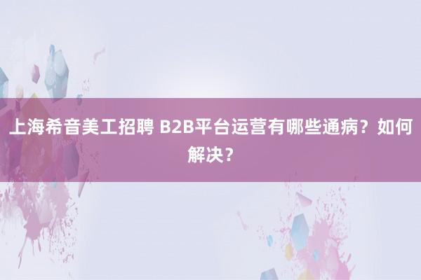 上海希音美工招聘 B2B平台运营有哪些通病？如何解决？