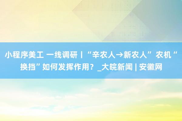 小程序美工 一线调研丨“辛农人→新农人” 农机“换挡”如何发挥作用？_大皖新闻 | 安徽网